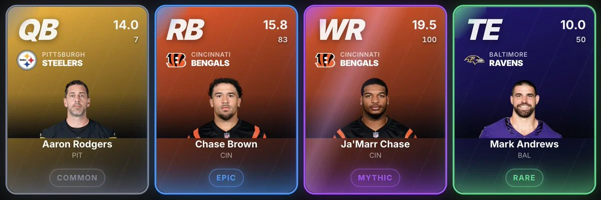 SPINZ fantasy football team cards