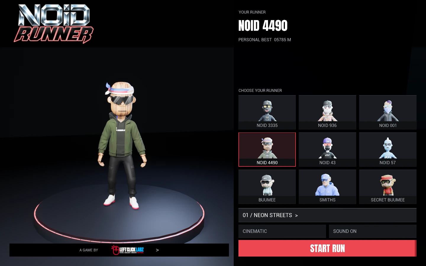 NOID RUNNER character selection with NOID 4490 and the playable roster